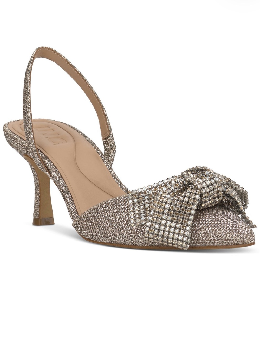 INC International Concepts Crystal Bow Slingback Pump in Metallic Champagne